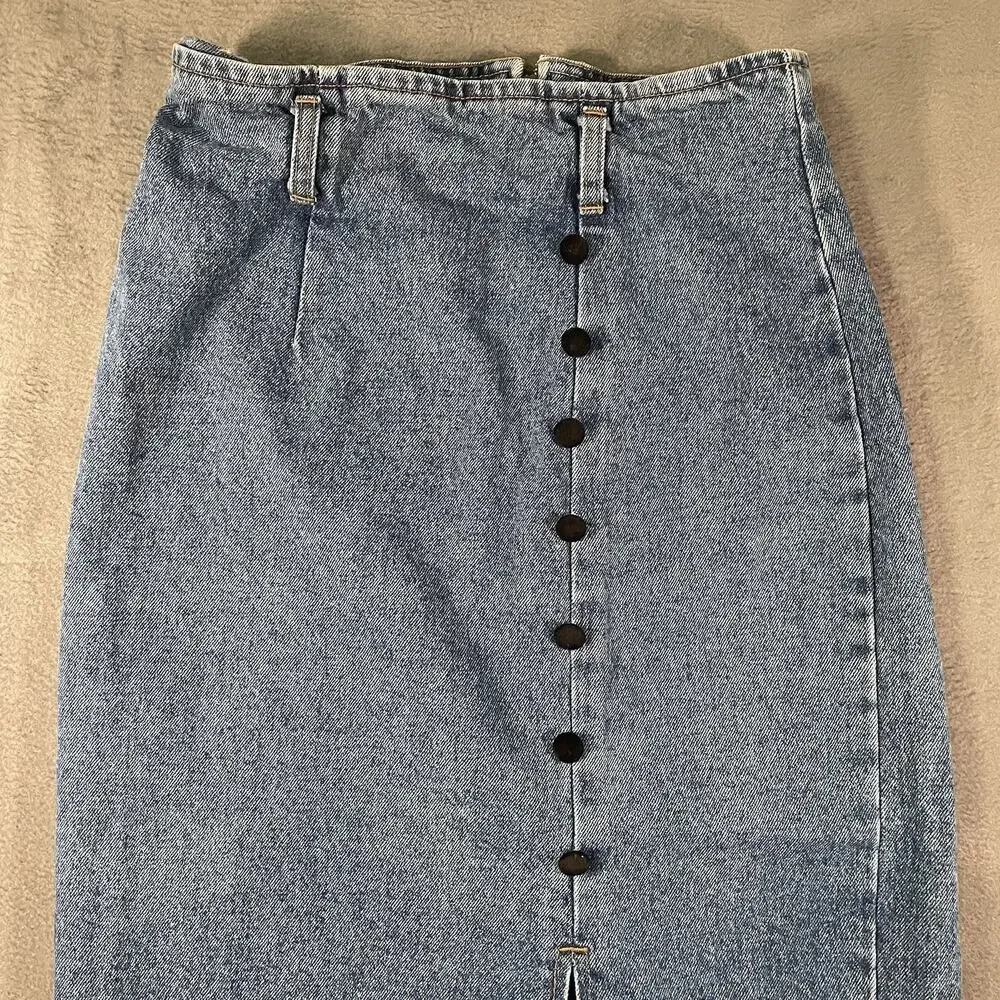 Vintage 90s Be Bop Denim Midi Skirt Button Front Slit USA Made Size 9